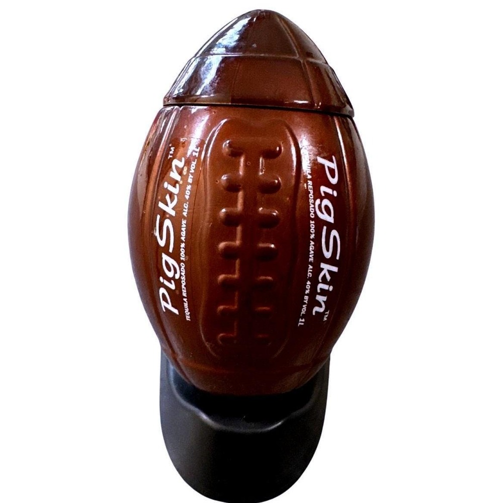 Vintage Pig Skin Brown Football Shaped 1 Liter Tequila Bottle With‎ Stand EMPTY